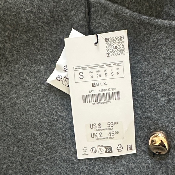 Zara Gray Wool Jacket with Gold Buttons BRAND NEW - Picture 5 of 5